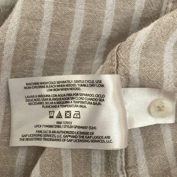 Gap Linen Blend Button Down Mens SMALL Tan Stripe Pocket Long Sleeve - Picture 8 of 12